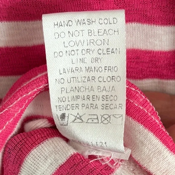 STACCATO V-Neck Short Sleeve Striped Slub Knit Top L Hot Pink - Picture 9 of 10